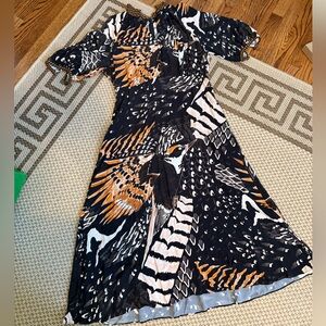 Temperley London Rosella Bird Black and Orange Dress